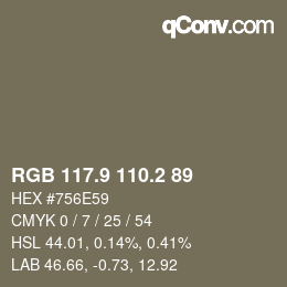 Color code: RGB 117.9 110.2 89 | qconv.com