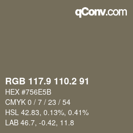 Color code: RGB 117.9 110.2 91 | qconv.com