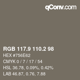 Color code: RGB 117.9 110.2 98 | qconv.com