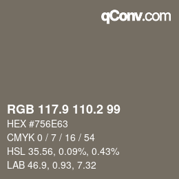 Color code: RGB 117.9 110.2 99 | qconv.com