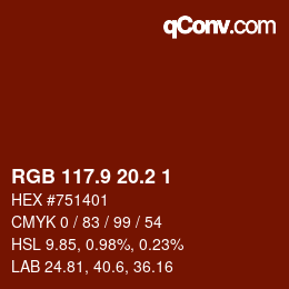 Color code: RGB 117.9 20.2 1 | qconv.com