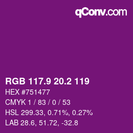 カラーコード: RGB 117.9 20.2 119 | qconv.com
