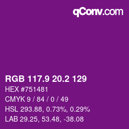 カラーコード: RGB 117.9 20.2 129 | qconv.com