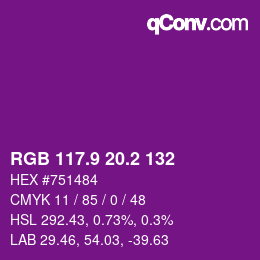カラーコード: RGB 117.9 20.2 132 | qconv.com