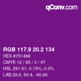 カラーコード: RGB 117.9 20.2 134 | qconv.com