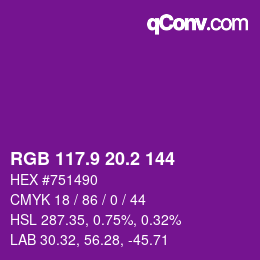 カラーコード: RGB 117.9 20.2 144 | qconv.com