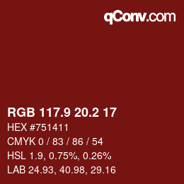 カラーコード: RGB 117.9 20.2 17 | qconv.com