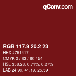 カラーコード: RGB 117.9 20.2 23 | qconv.com