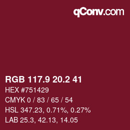 カラーコード: RGB 117.9 20.2 41 | qconv.com