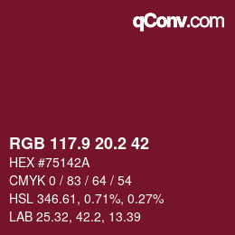 カラーコード: RGB 117.9 20.2 42 | qconv.com
