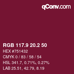 カラーコード: RGB 117.9 20.2 50 | qconv.com