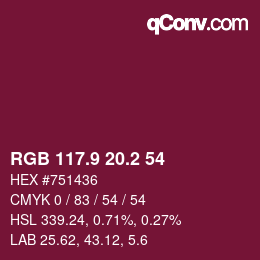 カラーコード: RGB 117.9 20.2 54 | qconv.com
