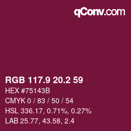 カラーコード: RGB 117.9 20.2 59 | qconv.com