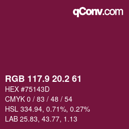 カラーコード: RGB 117.9 20.2 61 | qconv.com