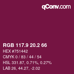 カラーコード: RGB 117.9 20.2 66 | qconv.com