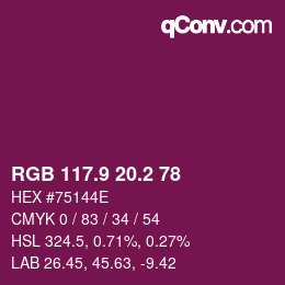 カラーコード: RGB 117.9 20.2 78 | qconv.com