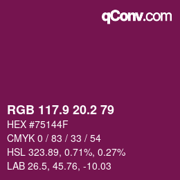 カラーコード: RGB 117.9 20.2 79 | qconv.com