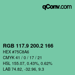カラーコード: RGB 117.9 200.2 166 | qconv.com