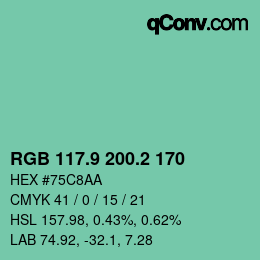 カラーコード: RGB 117.9 200.2 170 | qconv.com