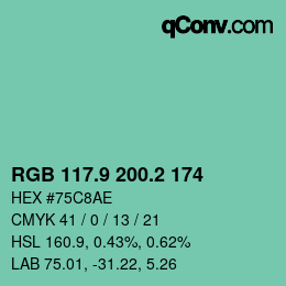 カラーコード: RGB 117.9 200.2 174 | qconv.com