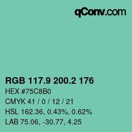 カラーコード: RGB 117.9 200.2 176 | qconv.com