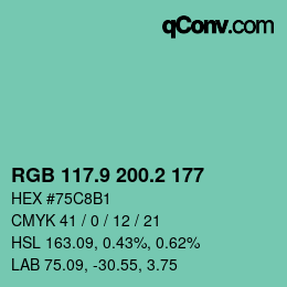 カラーコード: RGB 117.9 200.2 177 | qconv.com