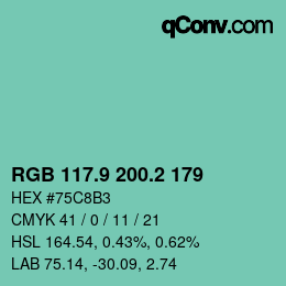 カラーコード: RGB 117.9 200.2 179 | qconv.com