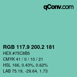 カラーコード: RGB 117.9 200.2 181 | qconv.com