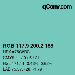 Color code: RGB 117.9 200.2 188 | qconv.com