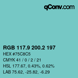 Color code: RGB 117.9 200.2 197 | qconv.com