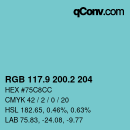 カラーコード: RGB 117.9 200.2 204 | qconv.com