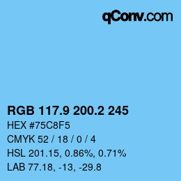 Color code: RGB 117.9 200.2 245 | qconv.com