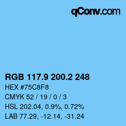 Color code: RGB 117.9 200.2 248 | qconv.com