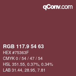 Color code: RGB 117.9 54 63 | qconv.com