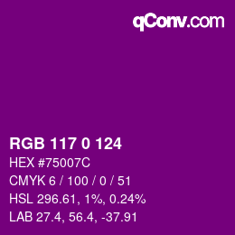 カラーコード: RGB 117 0 124 | qconv.com