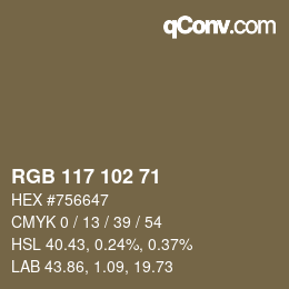 Color code: RGB 117 102 71 | qconv.com