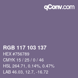 颜色代码: RGB 117 103 137 | qconv.com