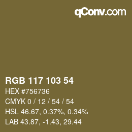 Color code: RGB 117 103 54 | qconv.com