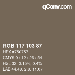 颜色代码: RGB 117 103 87 | qconv.com