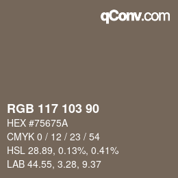 Color code: RGB 117 103 90 | qconv.com