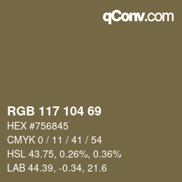 Color code: RGB 117 104 69 | qconv.com