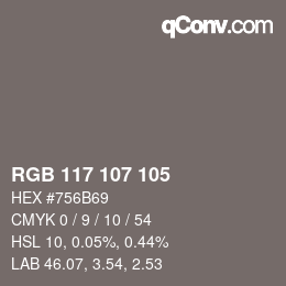 Color code: RGB 117 107 105 | qconv.com