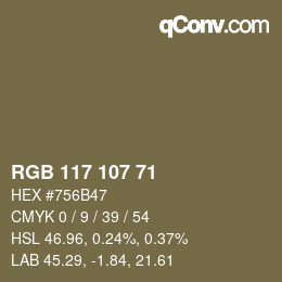 Color code: RGB 117 107 71 | qconv.com