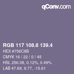 カラーコード: RGB 117 108.8 139.4 | qconv.com