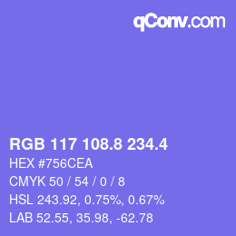 カラーコード: RGB 117 108.8 234.4 | qconv.com
