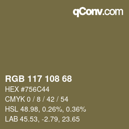 カラーコード: RGB 117 108 68 | qconv.com