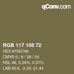 Farbcode: RGB 117 108 72 | qconv.com