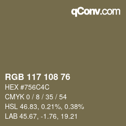Color code: RGB 117 108 76 | qconv.com