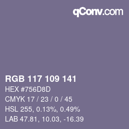 Código de color: RGB 117 109 141 | qconv.com