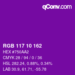 Color code: RGB 117 10 162 | qconv.com